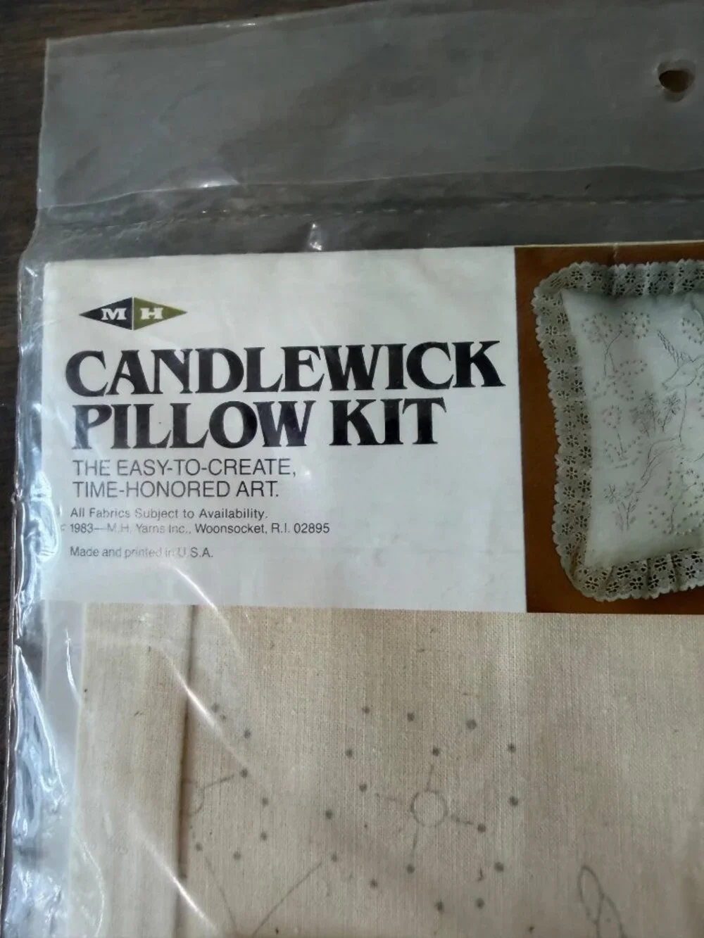 New Sealed Vintage Candlewick Pillow Kit Unicorn Design Lace Edge